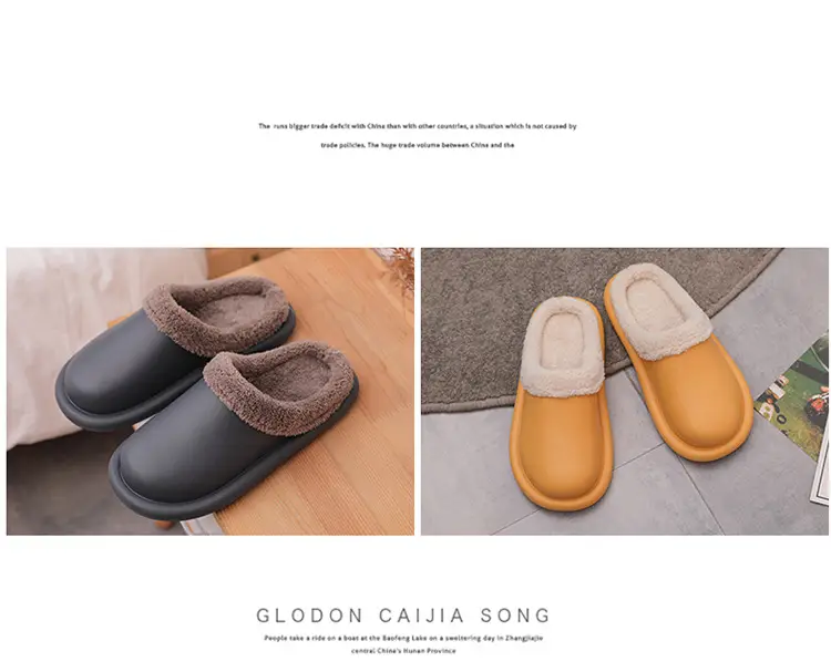 Cotton Slippers for Autumn and Winter, Women's Leather-Covered Thick-Soled Indoor Non-Slip Couple's Warm Slippers, Men's Household Closed-Back Integrated Kitchen Home Slippers — feature 22