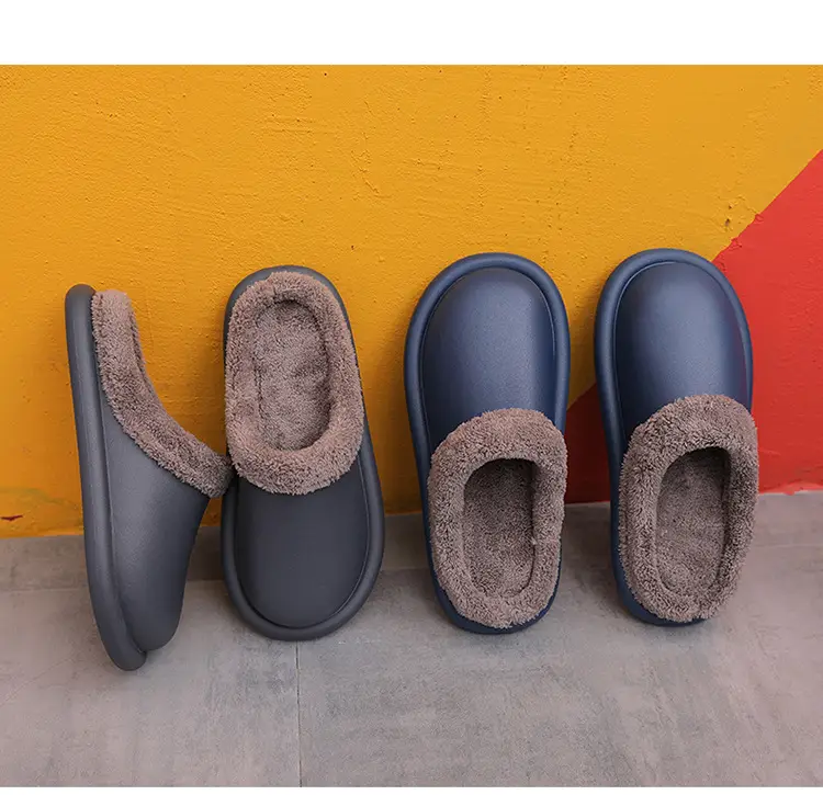 Cotton Slippers for Autumn and Winter, Women's Leather-Covered Thick-Soled Indoor Non-Slip Couple's Warm Slippers, Men's Household Closed-Back Integrated Kitchen Home Slippers — feature 24