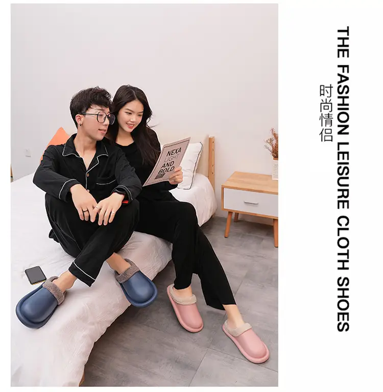 Cotton Slippers for Autumn and Winter, Women's Leather-Covered Thick-Soled Indoor Non-Slip Couple's Warm Slippers, Men's Household Closed-Back Integrated Kitchen Home Slippers — feature 26