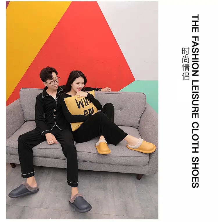 Cotton Slippers for Autumn and Winter, Women's Leather-Covered Thick-Soled Indoor Non-Slip Couple's Warm Slippers, Men's Household Closed-Back Integrated Kitchen Home Slippers — feature 31