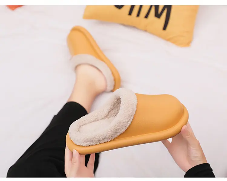 Cotton Slippers for Autumn and Winter, Women's Leather-Covered Thick-Soled Indoor Non-Slip Couple's Warm Slippers, Men's Household Closed-Back Integrated Kitchen Home Slippers — feature 33