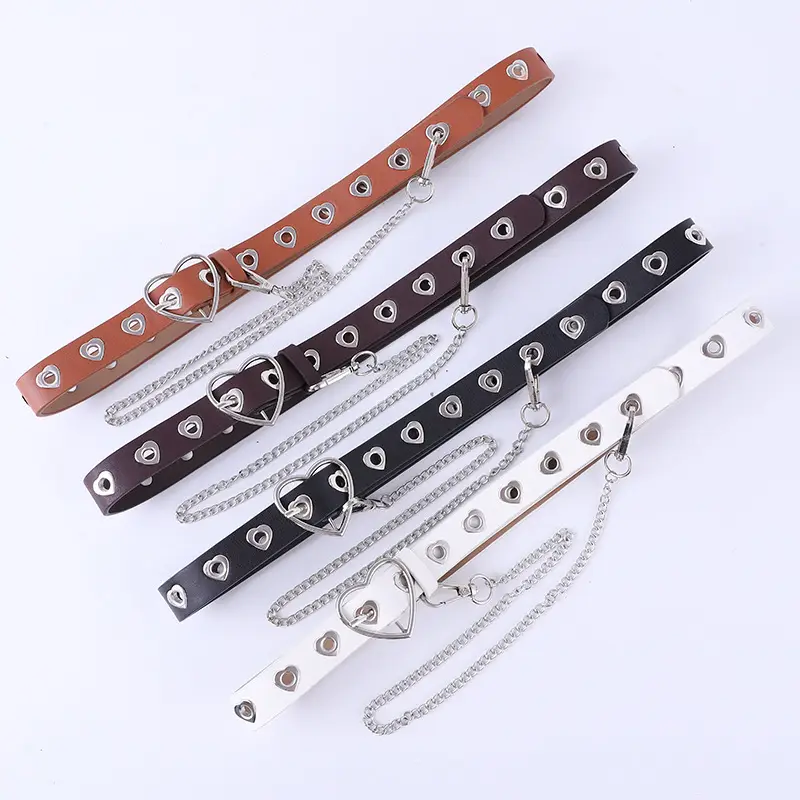 Women's Heart Buckle Belt with Chain Accessory - Image 7