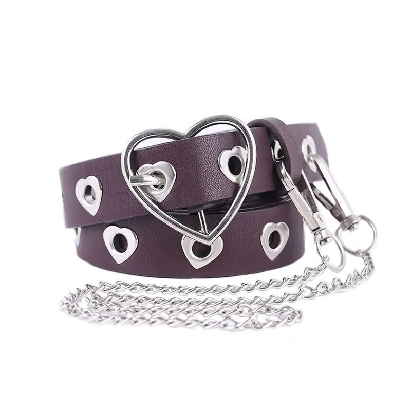 Women's Heart Buckle Belt with Chain Accessory - Image 9
