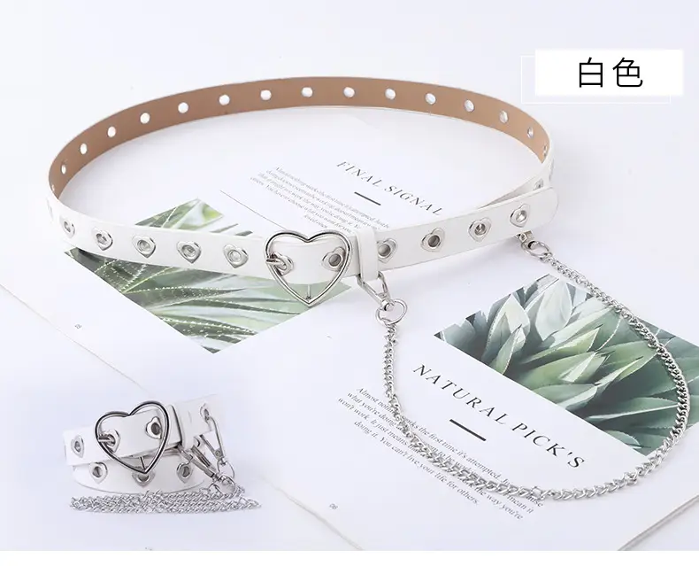 Women's Heart Buckle Belt with Chain Accessory β feature 13