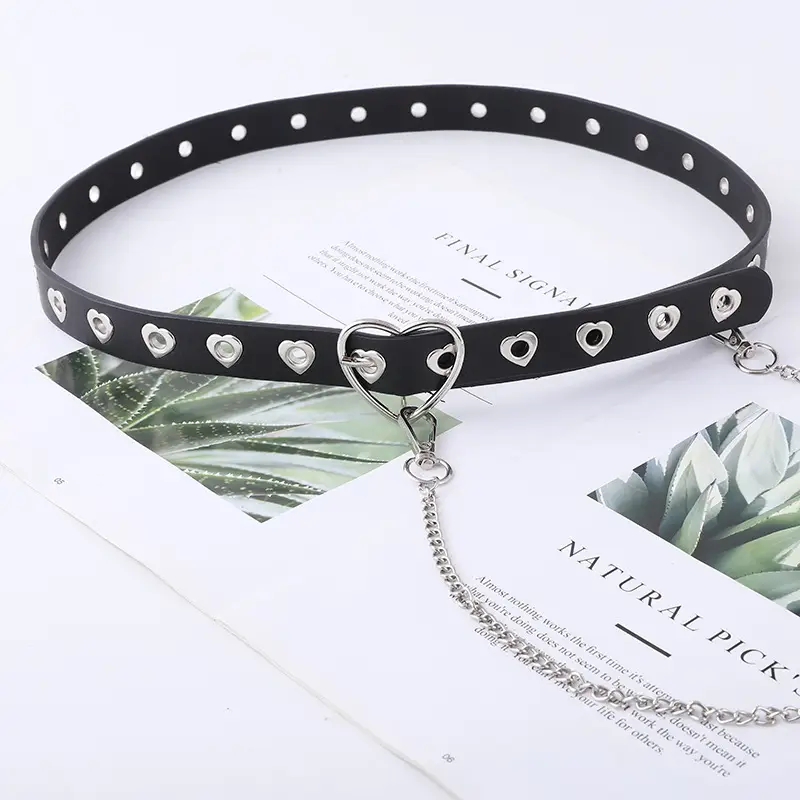 Women's Heart Buckle Belt with Chain Accessory