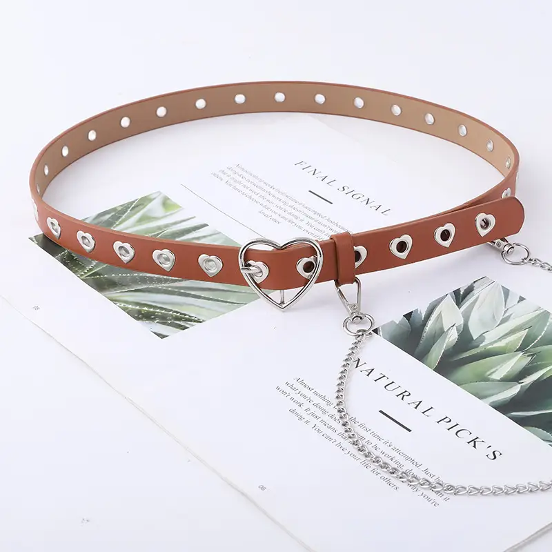 Women's Heart Buckle Belt with Chain Accessory - Image 3