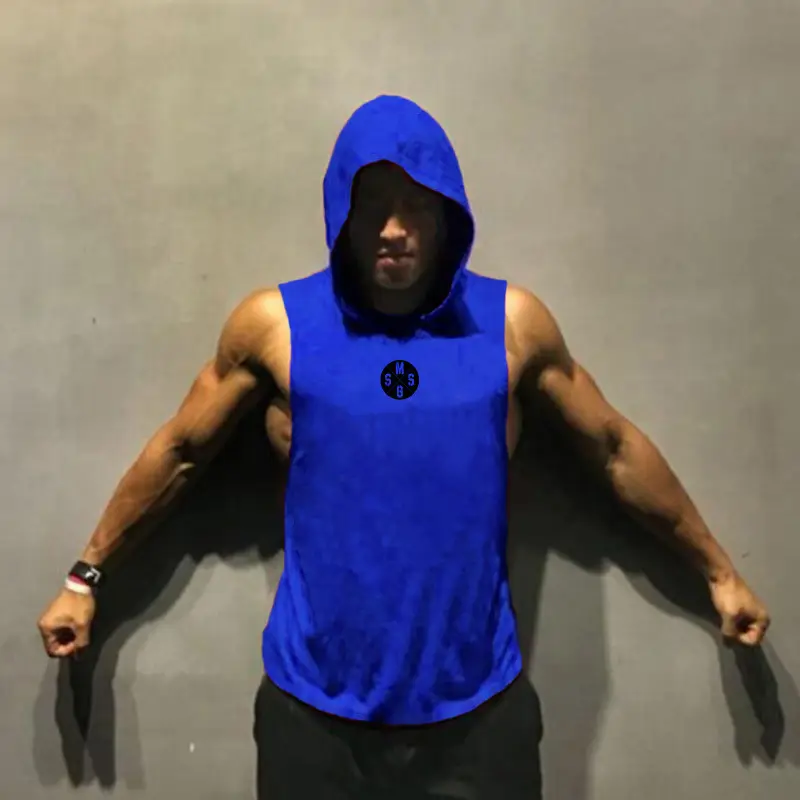 Gray Hooded Sleeveless Gym Vest for Men - Image 5