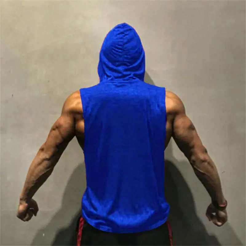 Gray Hooded Sleeveless Gym Vest for Men - Image 7