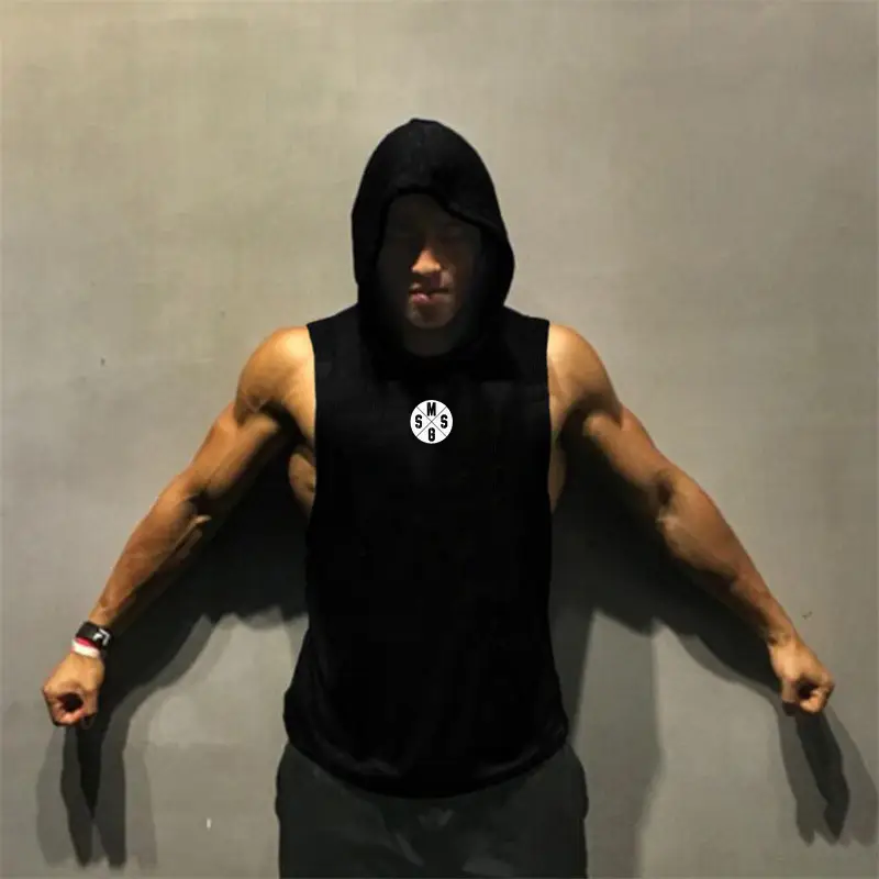 Gray Hooded Sleeveless Gym Vest for Men - Image 4