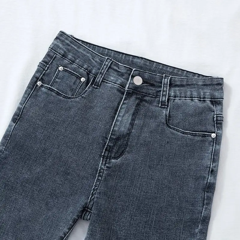 Women Slim Fit Korean Style Jeans 2025 Cropped Skinny