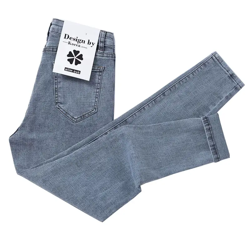 Women Slim Fit Korean Style Jeans 2025 Cropped Skinny