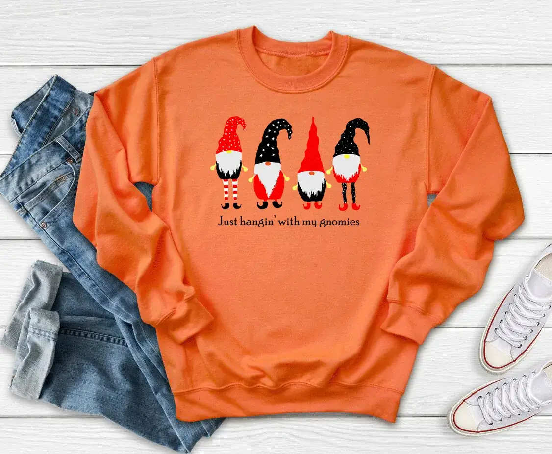 Christmas Colorful Crewneck Sweatshirt with Four Gnomes Print - Image 7