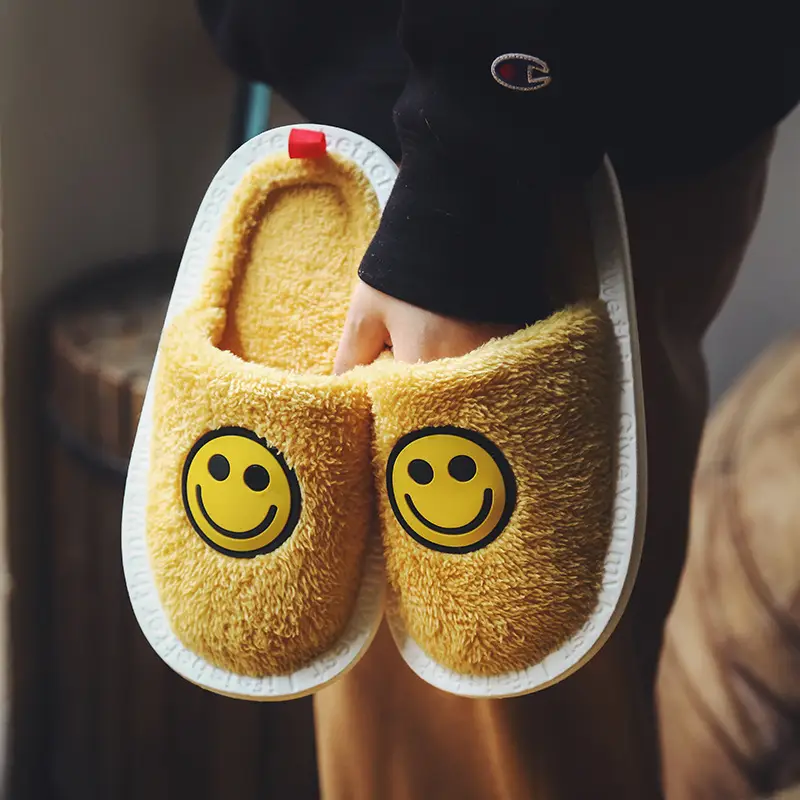 Creative New Winter Smiley Cotton Slippers Thick Bottom Warm Non-slip Wear-resistant Casual Plush Home Indoor Cotton Shoes for Women - Image 8