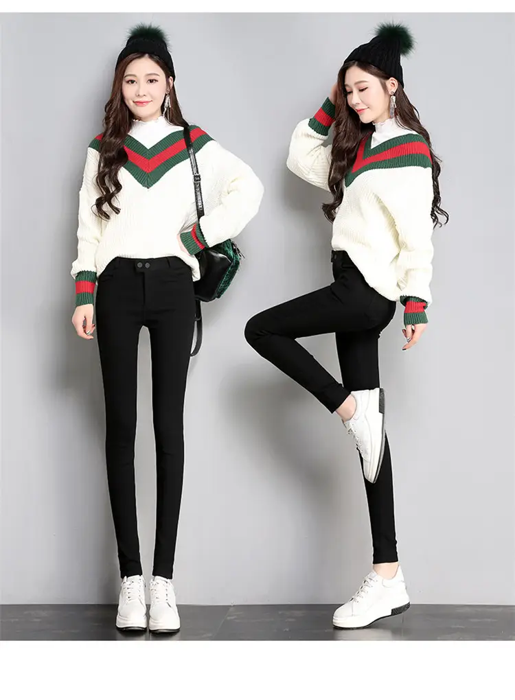Women Black Slim Leggings Early Autumn High Waist — feature 14