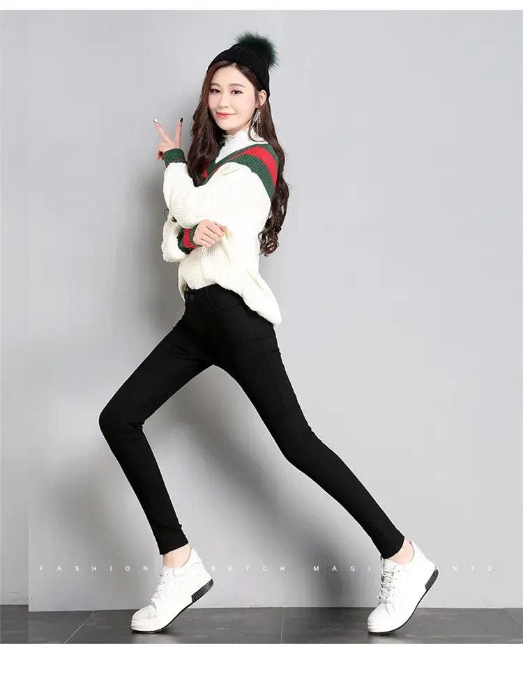Women Black Slim Leggings Early Autumn High Waist — feature 15