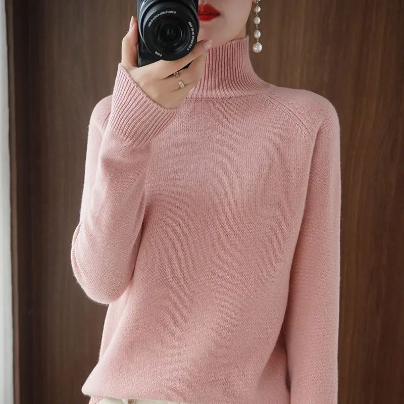 Women Wool Half Turtleneck Sweater Cream Solid - Image 13
