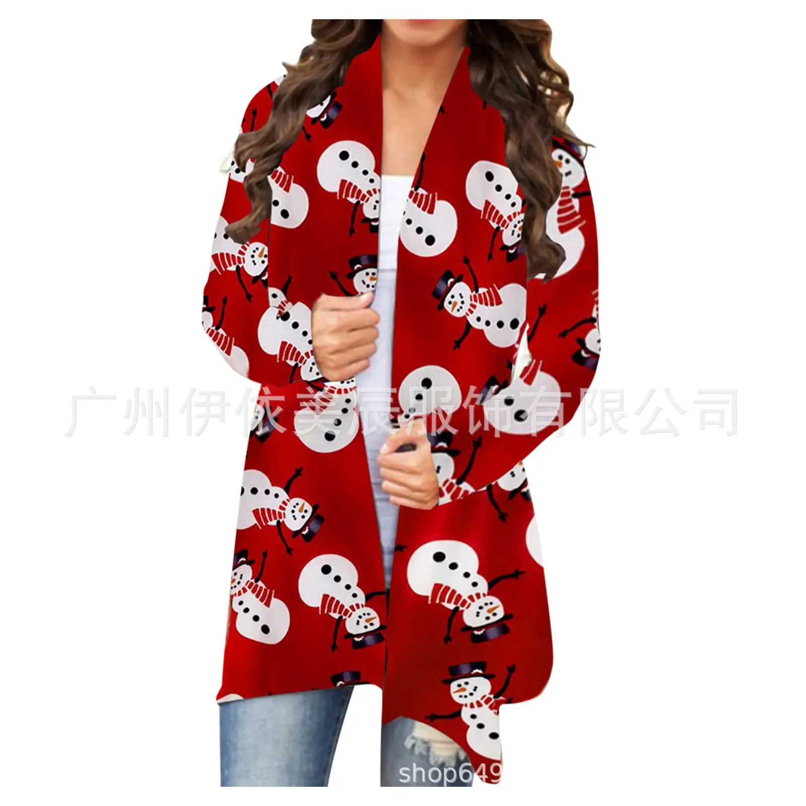 2021 Christmas Printed Cardigan Jacket Black Deer Tree Pattern - Image 20