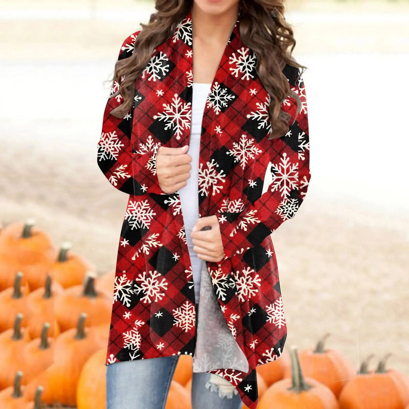 2021 Christmas Printed Cardigan Jacket Black Deer Tree Pattern - Image 9