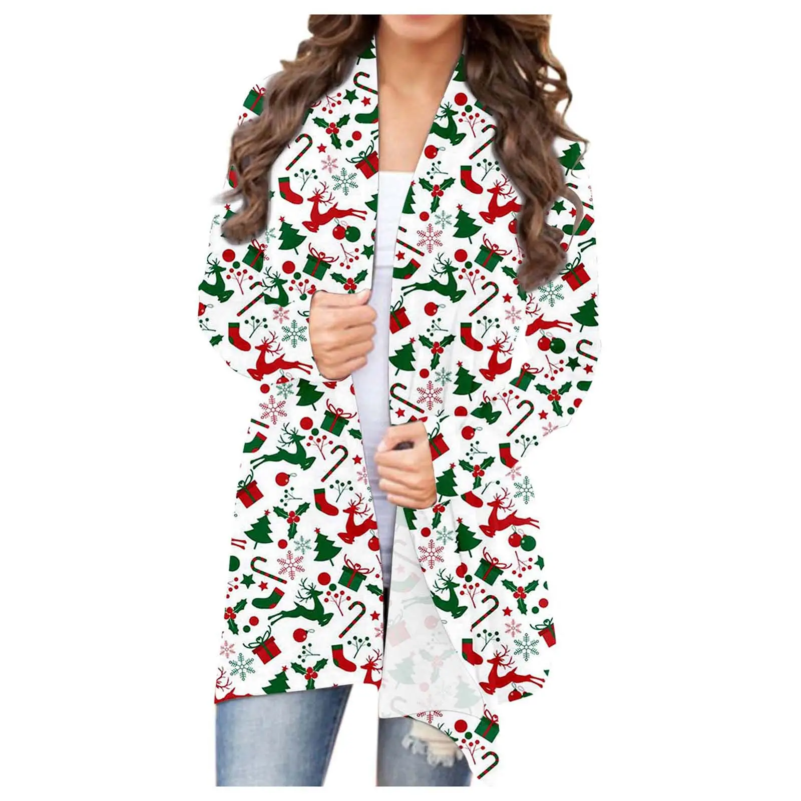 2021 Christmas Printed Cardigan Jacket Black Deer Tree Pattern - Image 10