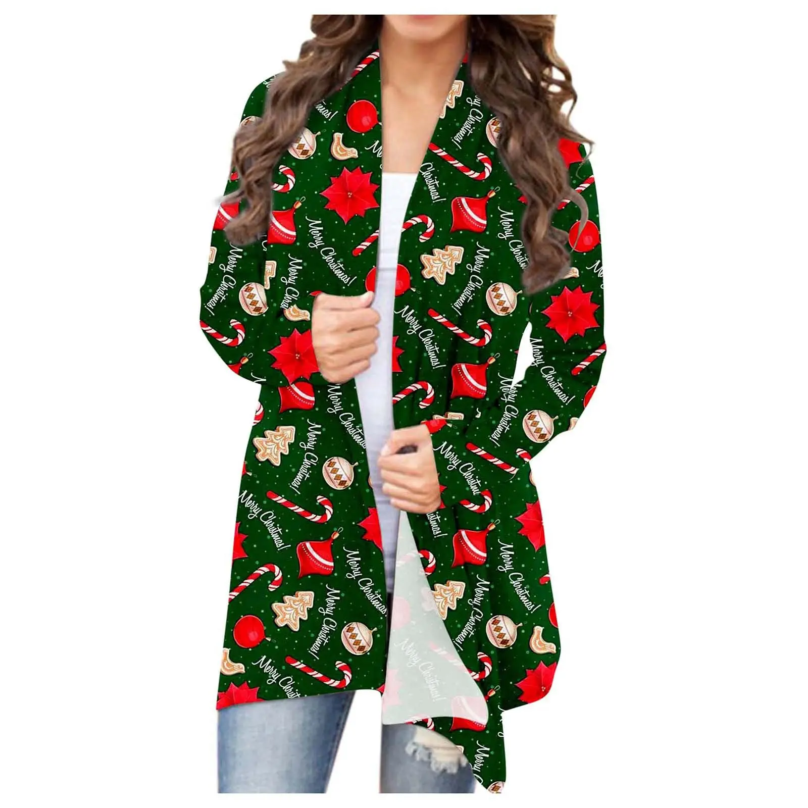 2021 Christmas Printed Cardigan Jacket Black Deer Tree Pattern - Image 11