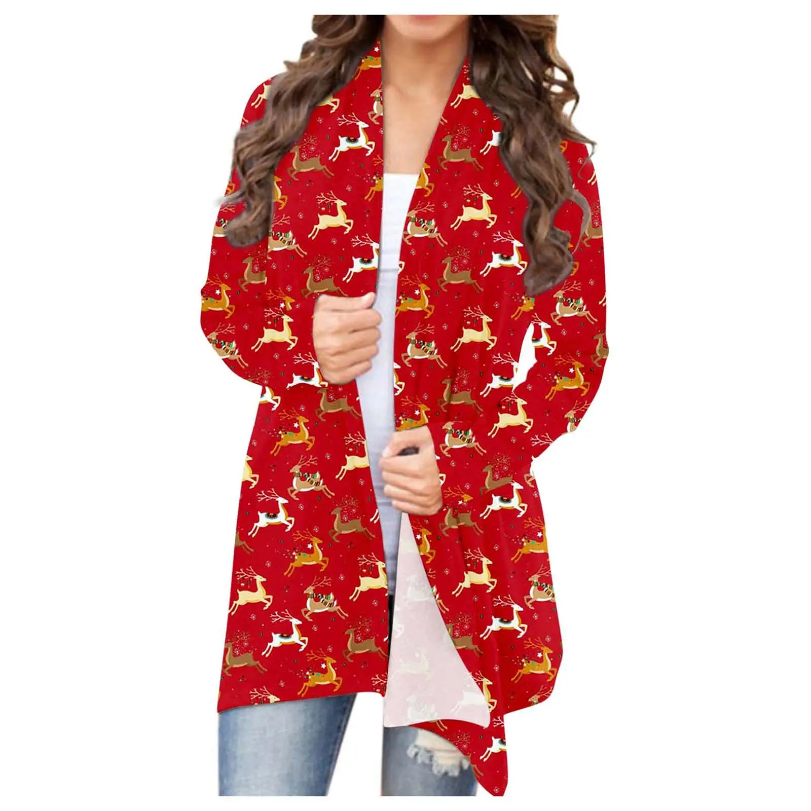 2021 Christmas Printed Cardigan Jacket Black Deer Tree Pattern - Image 14