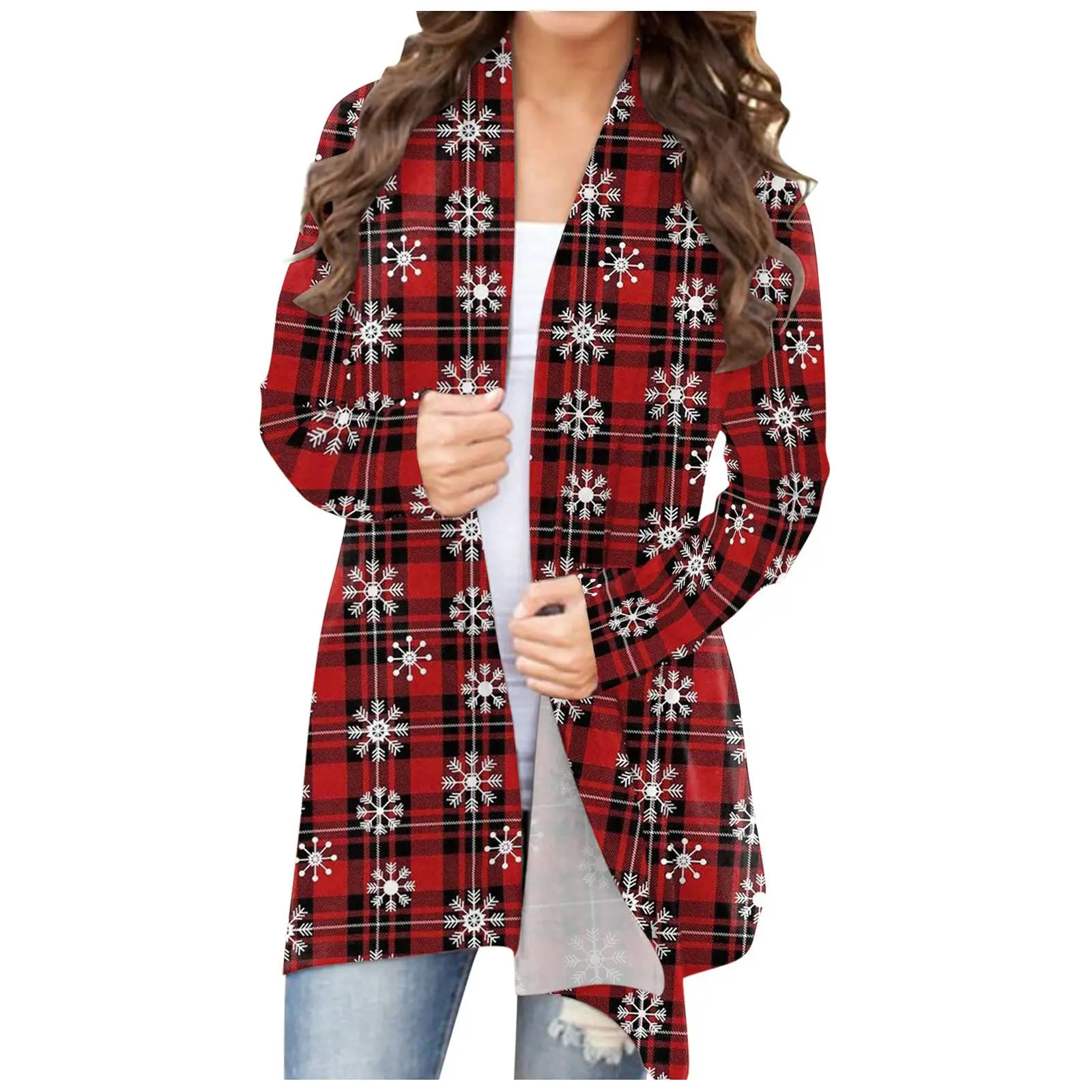 2021 Christmas Printed Cardigan Jacket Black Deer Tree Pattern - Image 15
