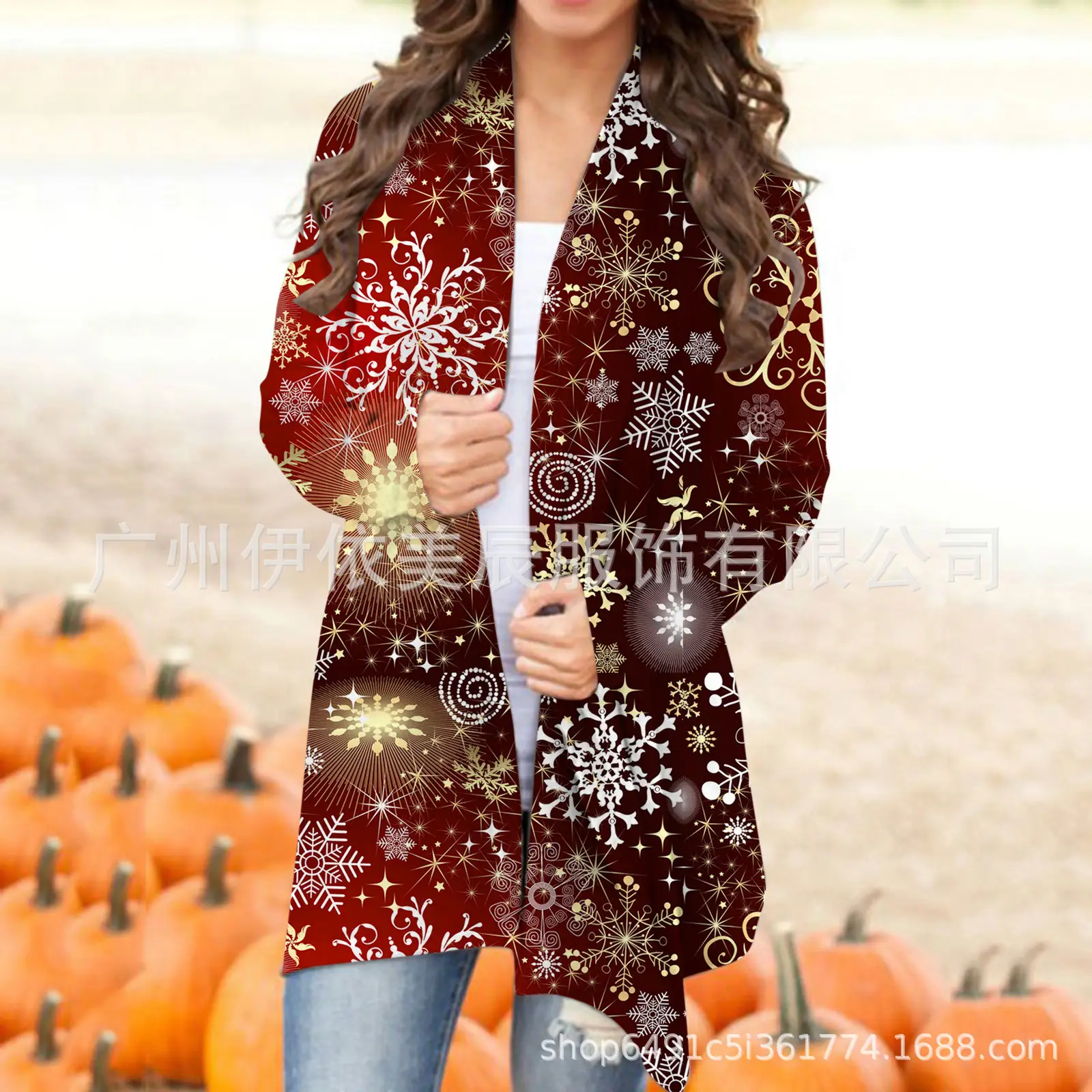 2021 Christmas Printed Cardigan Jacket Black Deer Tree Pattern - Image 6