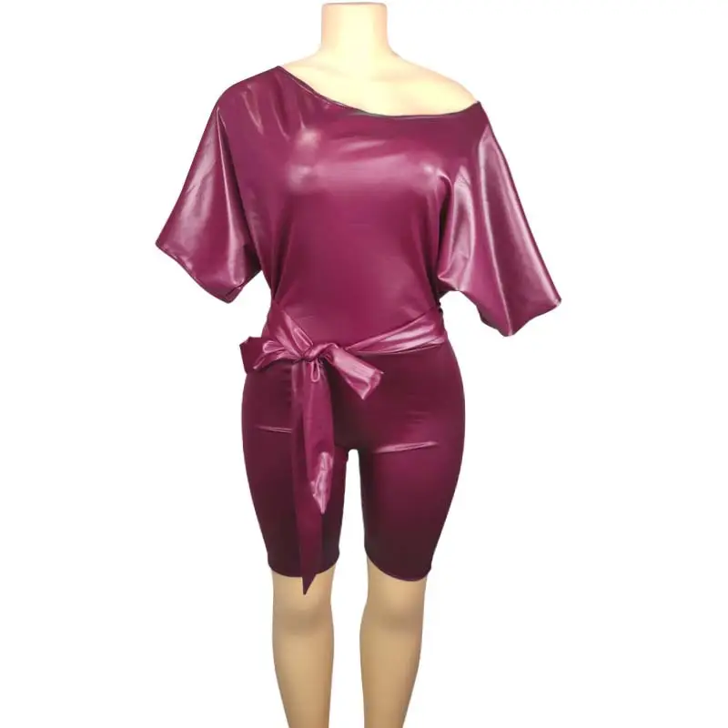 New Imitation Leather Jumpsuit Strappy Off-Shoulder Sexy Tight - Image 10