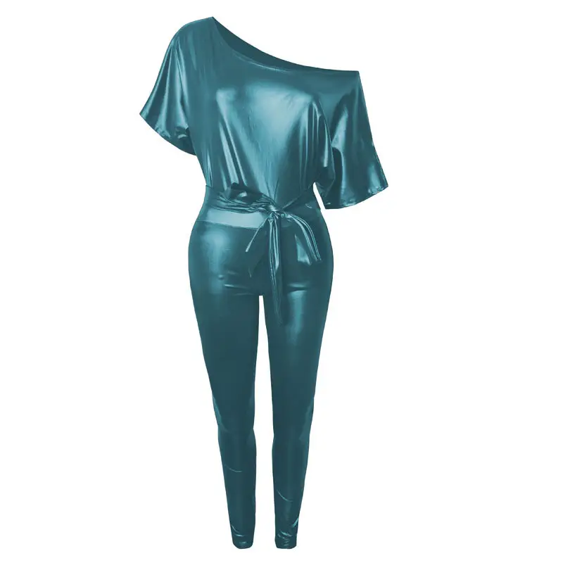New Imitation Leather Jumpsuit Strappy Off-Shoulder Sexy Tight - Image 3