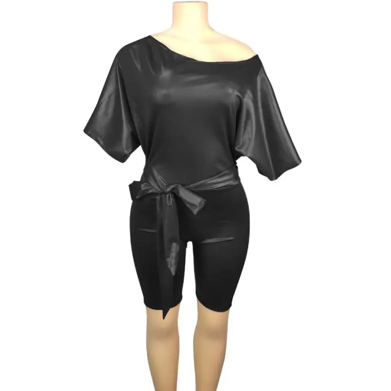 New Imitation Leather Jumpsuit Strappy Off-Shoulder Sexy Tight - Image 9