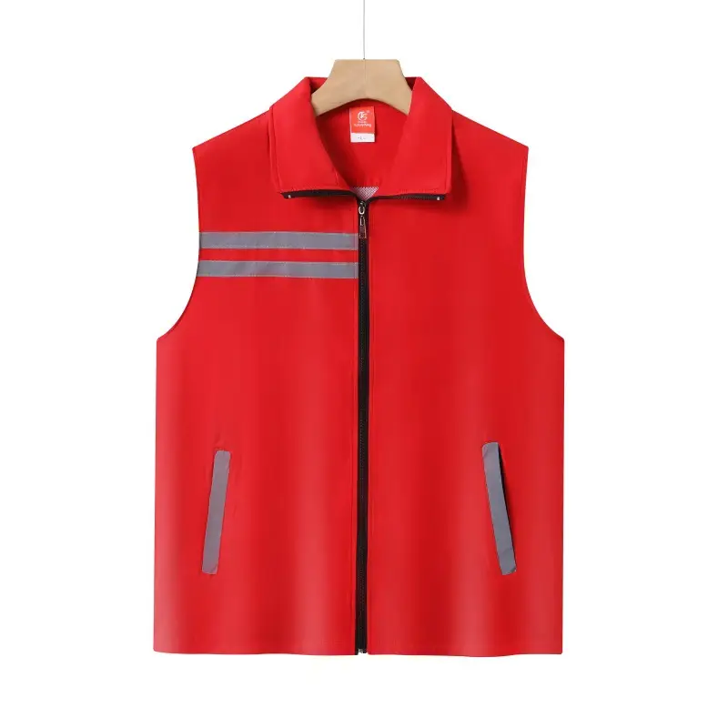 Red Sleeveless Volcanic Vest with Reflective Stripes - Image 4