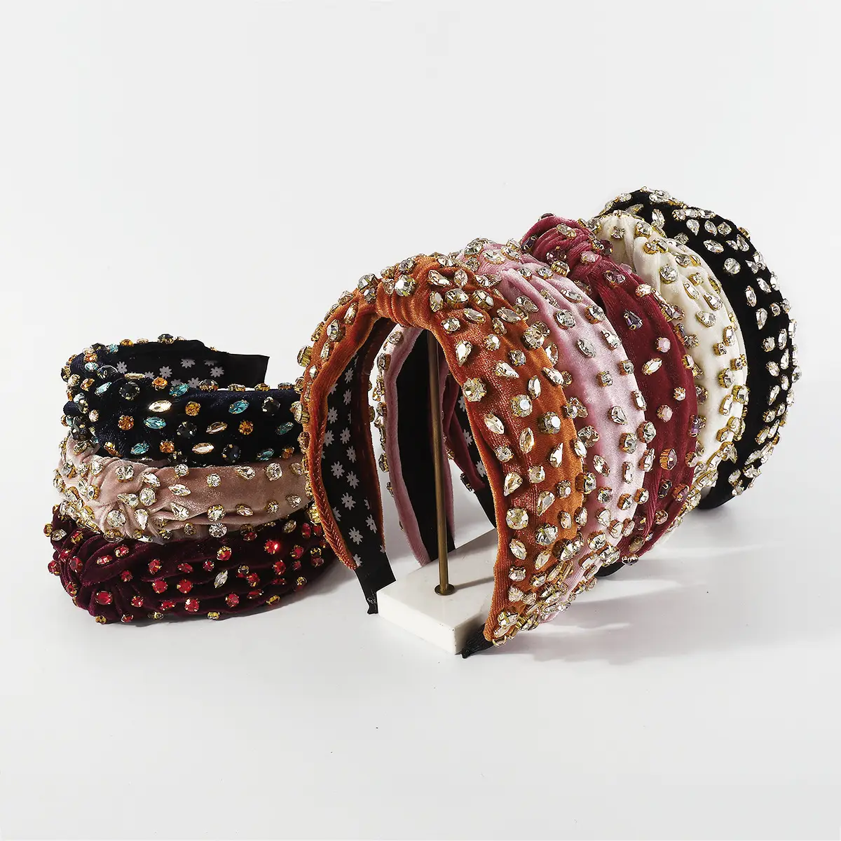 Gold Velvet Diamond Headband for Women - Image 10