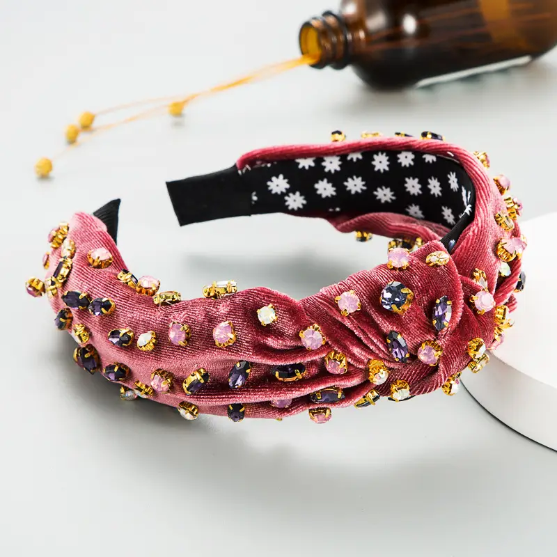 Gold Velvet Diamond Headband for Women - Image 12
