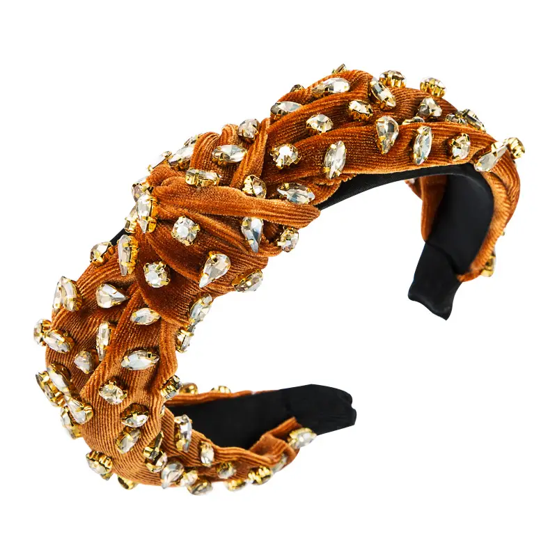 Gold Velvet Diamond Headband for Women - Image 13