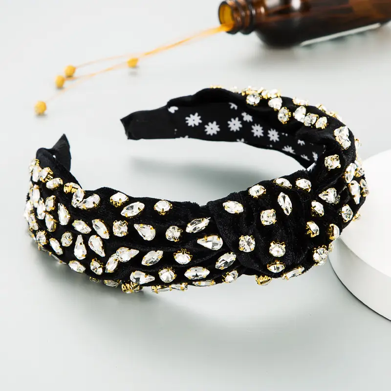 Gold Velvet Diamond Headband for Women - Image 2