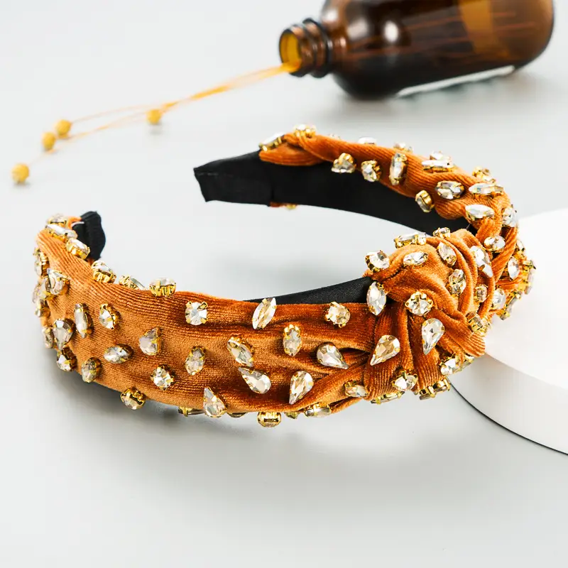 Gold Velvet Diamond Headband for Women - Image 5