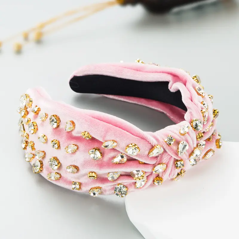 Gold Velvet Diamond Headband for Women - Image 7