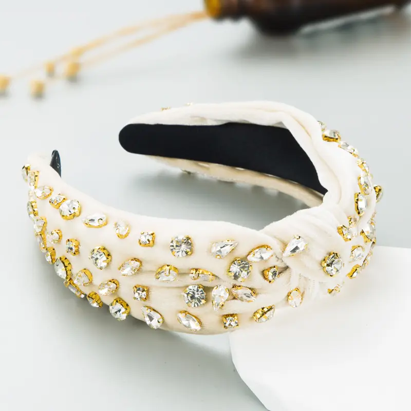 Gold Velvet Diamond Headband for Women - Image 8