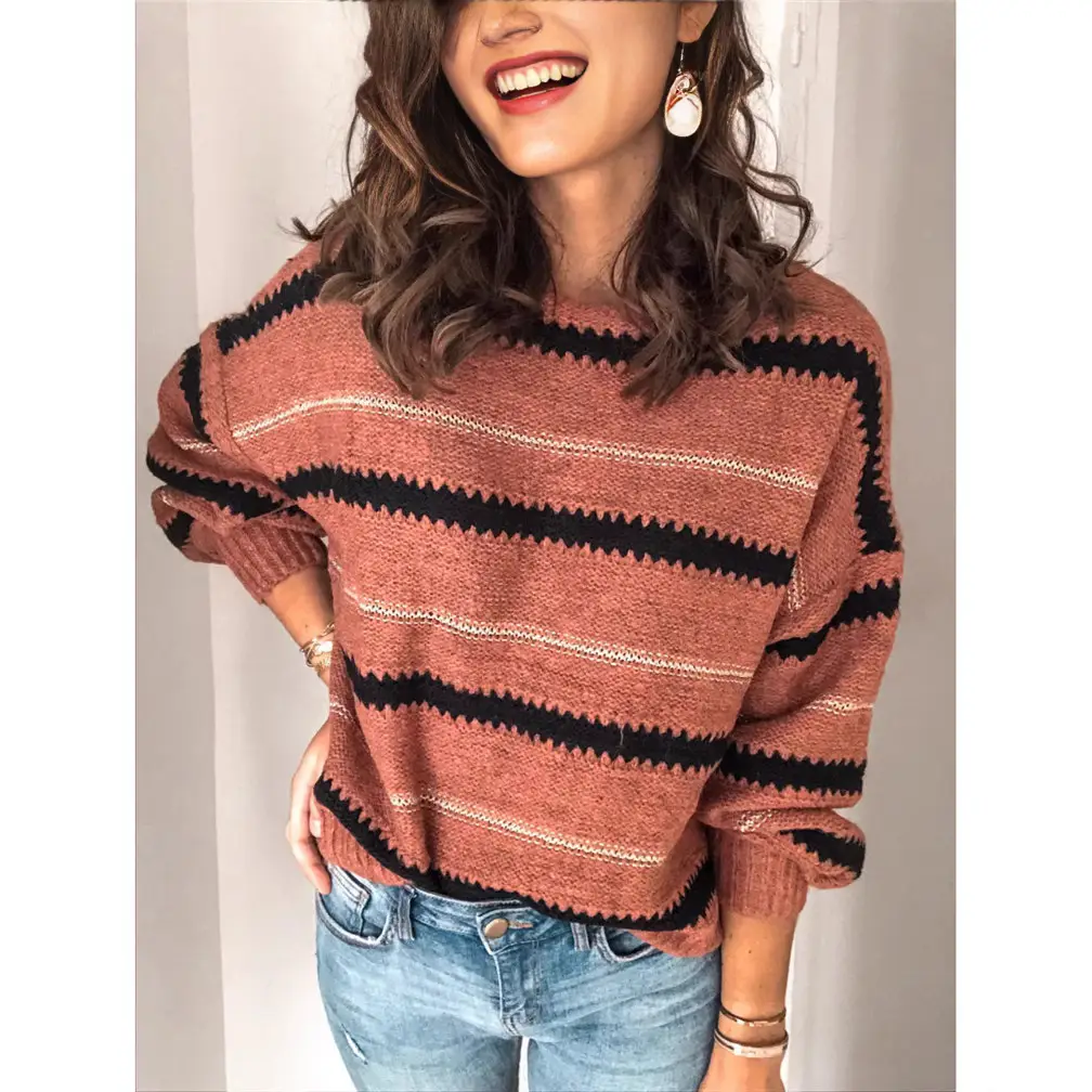 Women Spliced Metal Striped Sweater Pullover 2025 - Image 7
