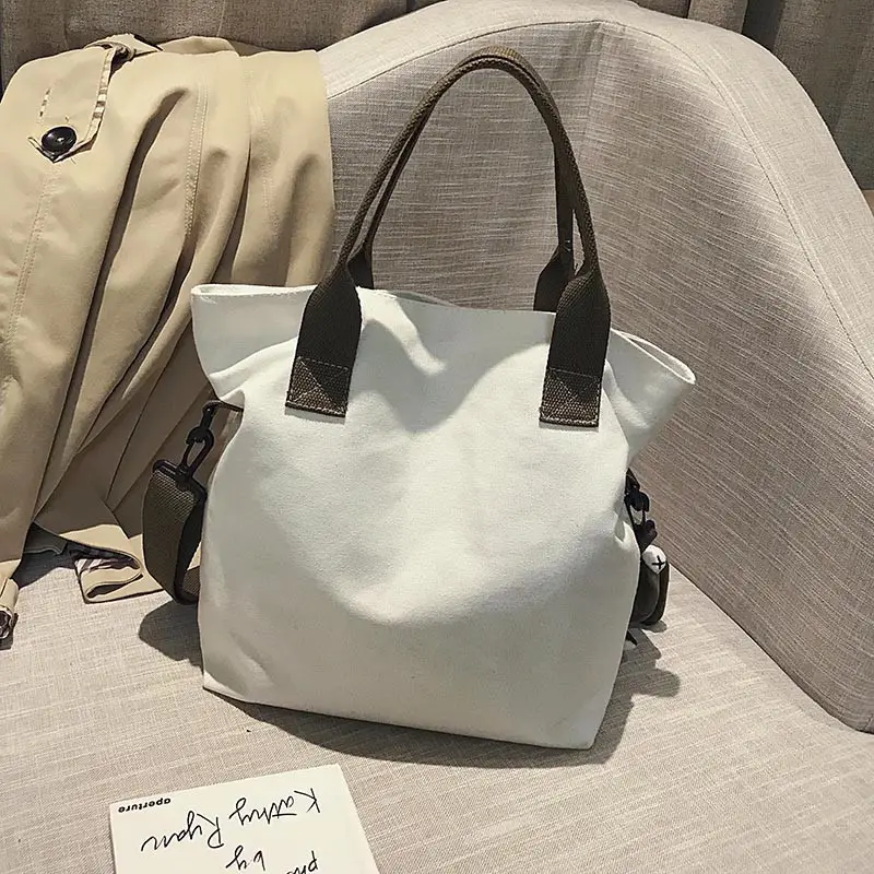 Women Canvas Satchel Tote Bag White 2021