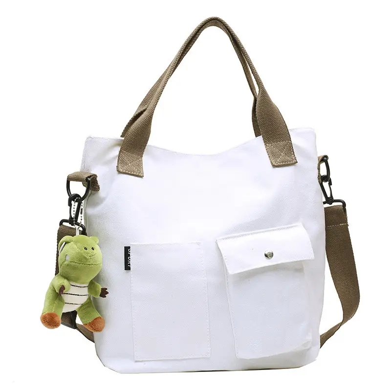 Women Canvas Satchel Tote Bag White 2021