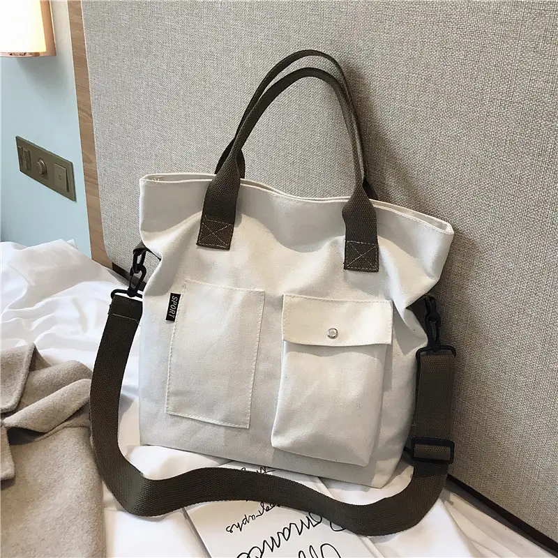 Women Canvas Satchel Tote Bag White 2021