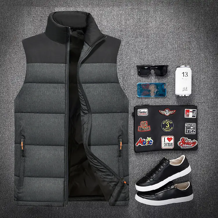 Black Slim Fit Vest with Vertical Zipper & Collar