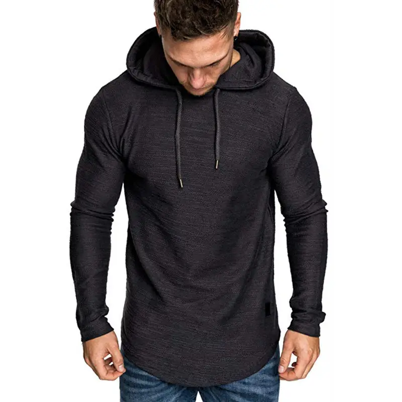 Men's Tan Hooded T-Shirt Solid Color Winter Casual Wear