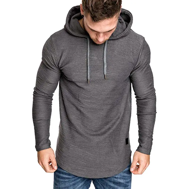 Men's Tan Hooded T-Shirt Solid Color Winter Casual Wear