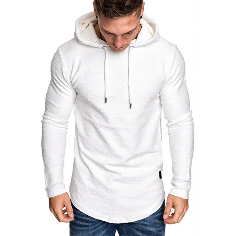 Men's Tan Hooded T-Shirt Solid Color Winter Casual Wear