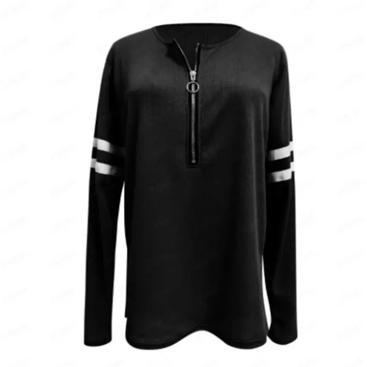 Women Blue Knitted Long Sleeve T-Shirt with Zip Front - Image 8