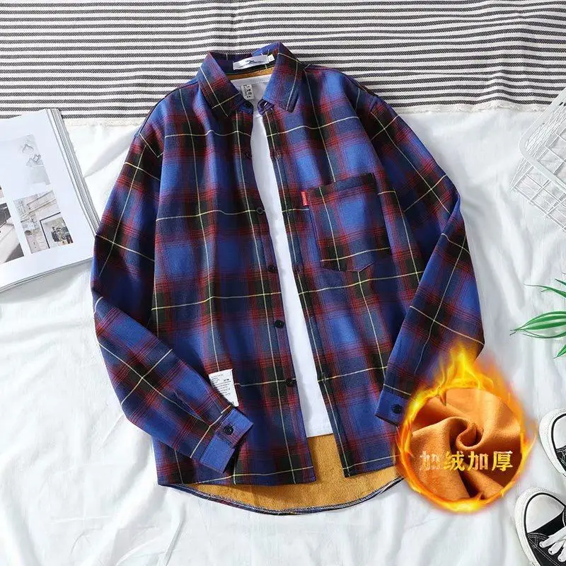 Men's Fleece Plaid Shirt Red Black Long Sleeve Warm Winter Jacket - Image 2