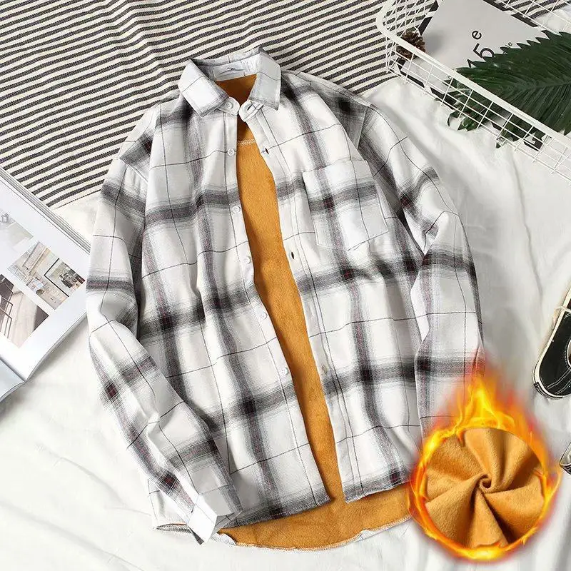 Men's Fleece Plaid Shirt Red Black Long Sleeve Warm Winter Jacket - Image 3