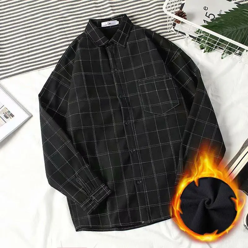 Men's Fleece Plaid Shirt Red Black Long Sleeve Warm Winter Jacket - Image 9